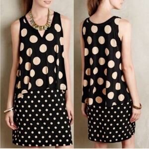 Maeve Dress Women's Size XS Davina Layered Polka Dot Sleeveless Black Tan